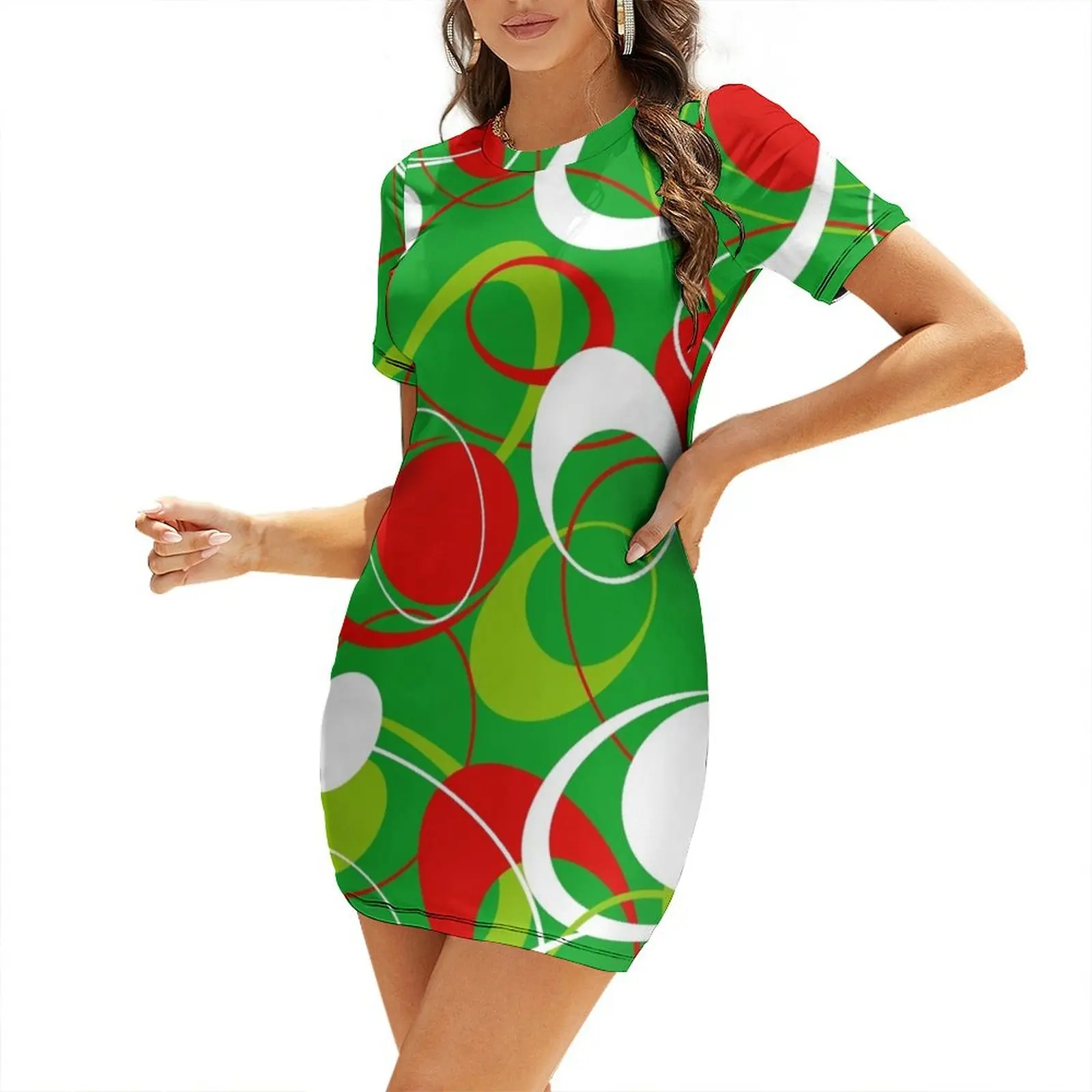 Women'S Fashion In The 60S - Retro 60s Ovals Short-Sleeved Dress luxury