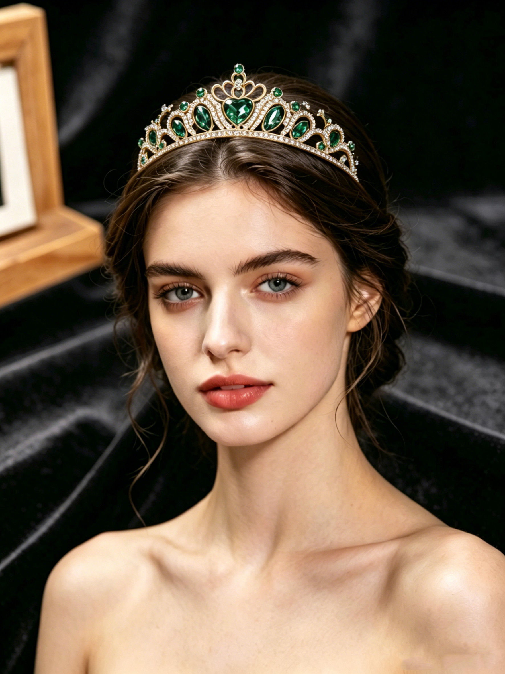 Women'S Fashion Line - Retro Heart-Shaped Emerald Green Rhinestone Crown