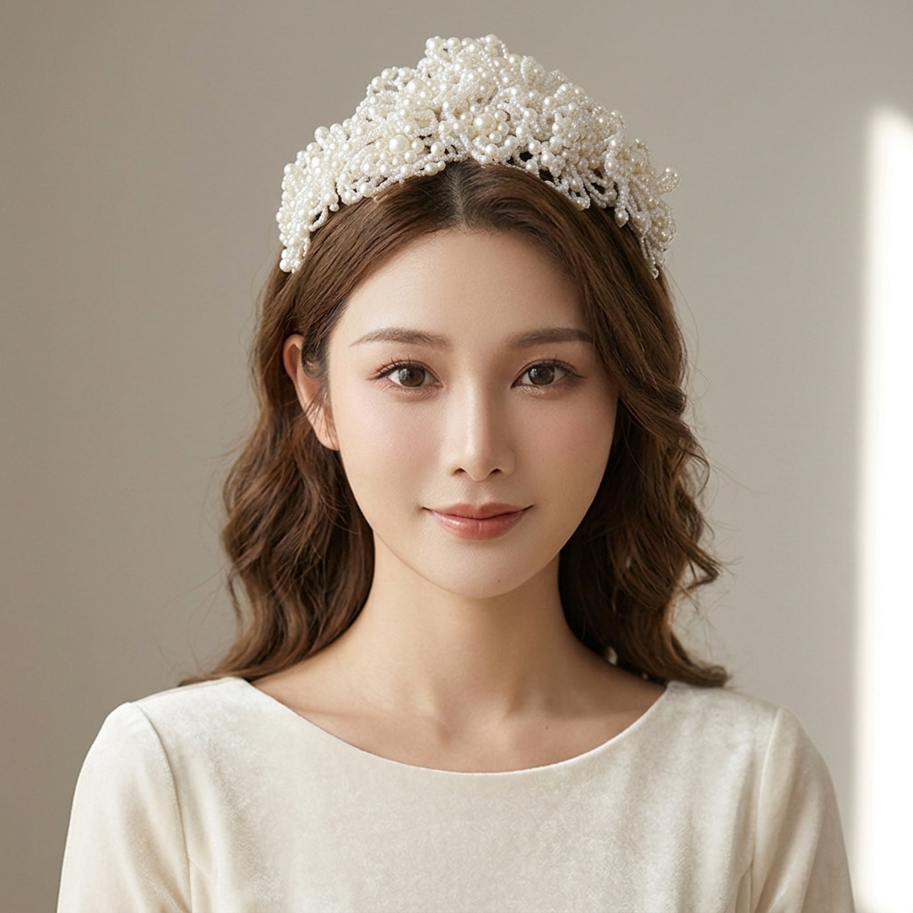Women'S Fashion Line - Pearl Crown Headpiece For Wedding Bridal