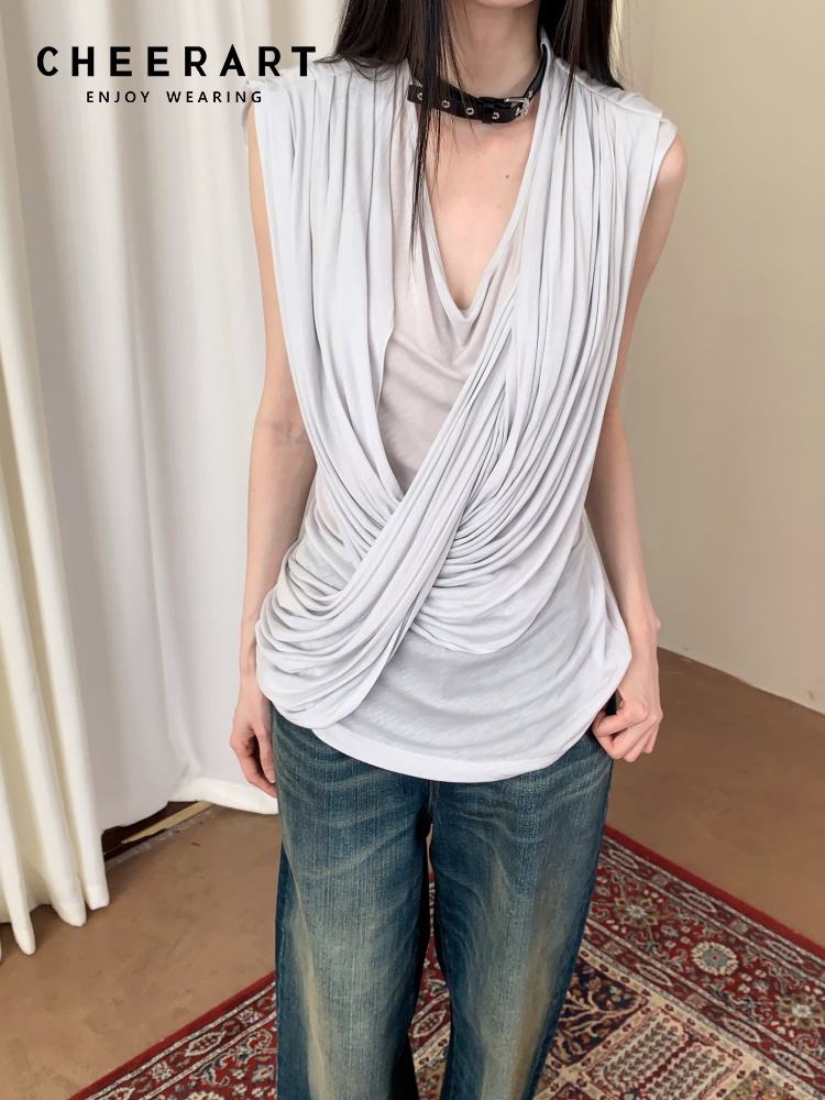 Women'S Fashion Designer Clothes - CHEERART Designer Cross Sleeveless Top For