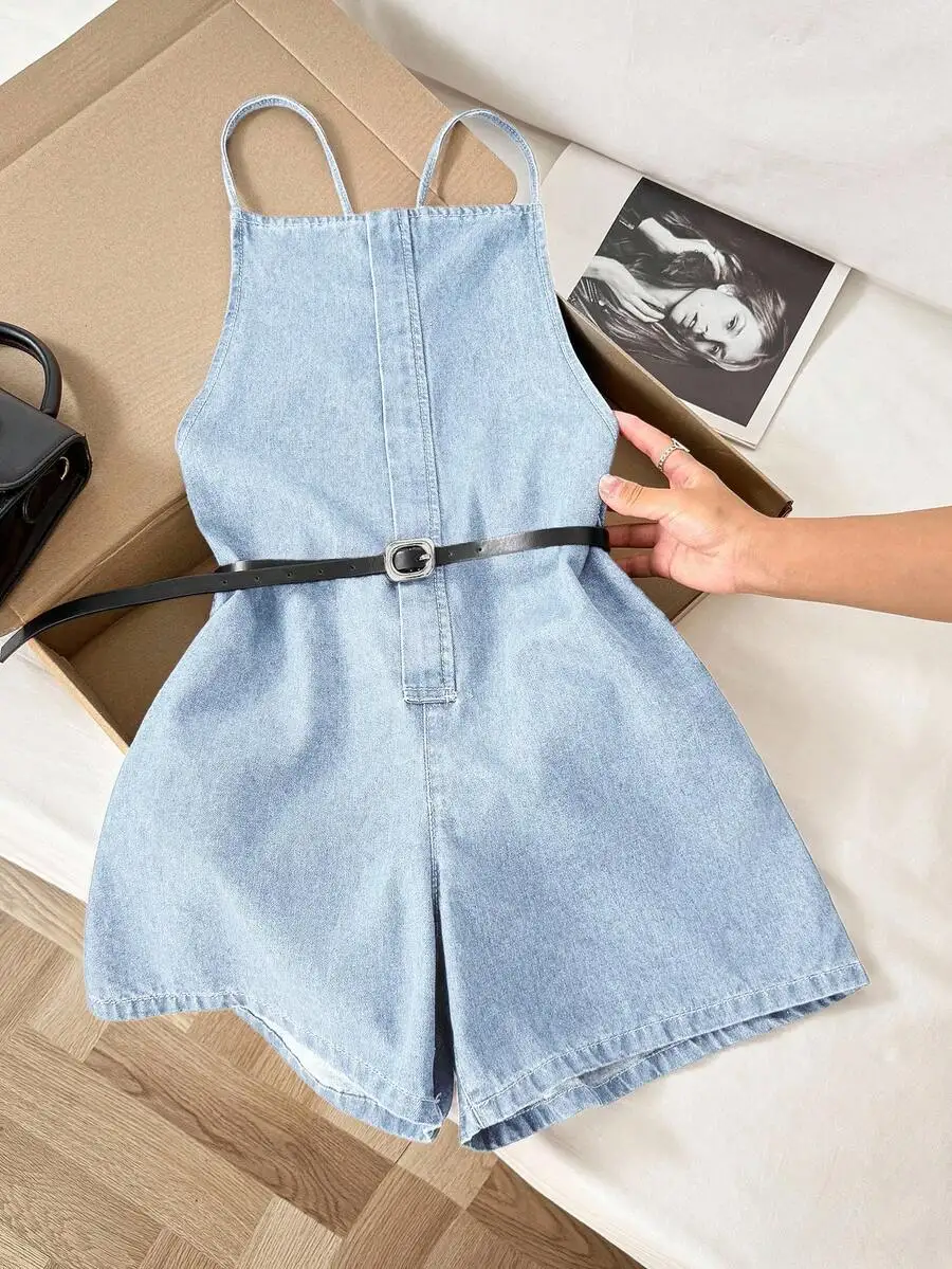 Denim Shorts Women - Womens Casual Loose Denim Bib Shorts