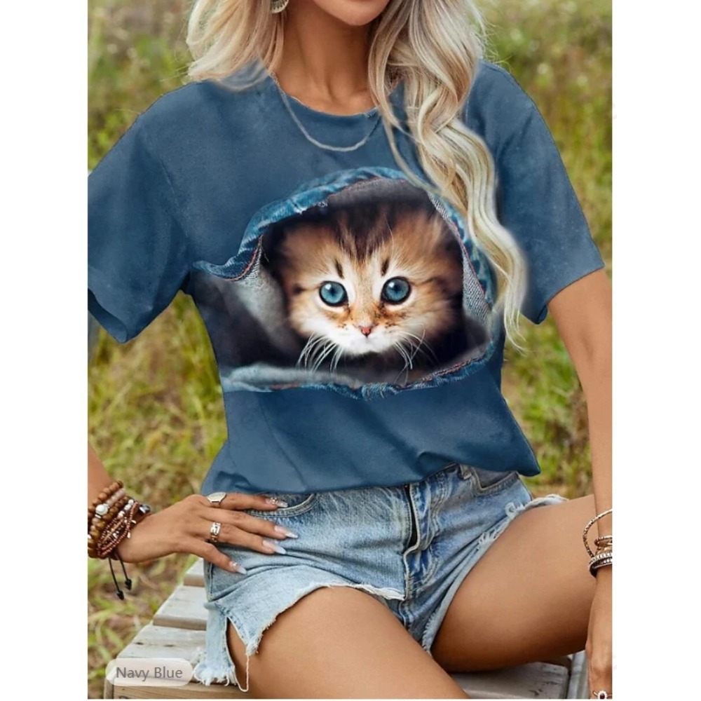 Funny Cat 3D Print Graphic T s - Women'S Fashion Designer Clothes recensie en prijs