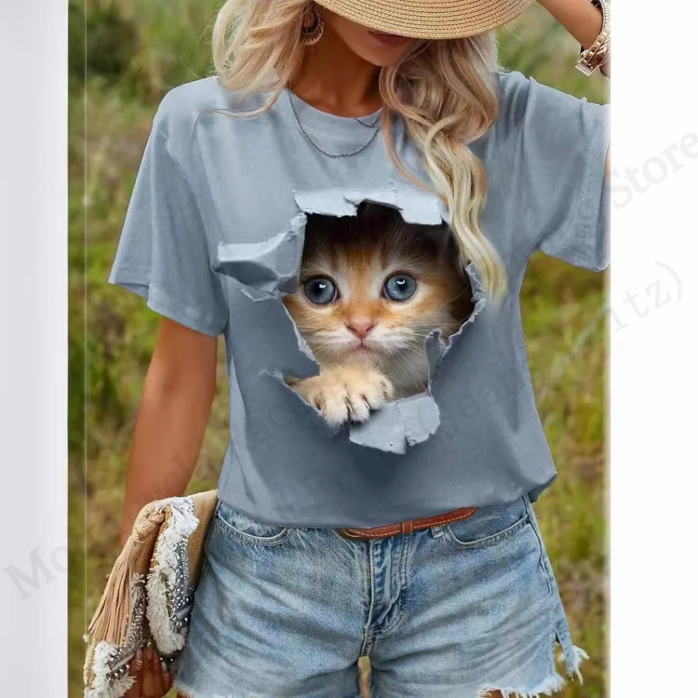 Funny Cat 3D Print Graphic T s - Women'S Fashion Designer Clothes recensie en prijs