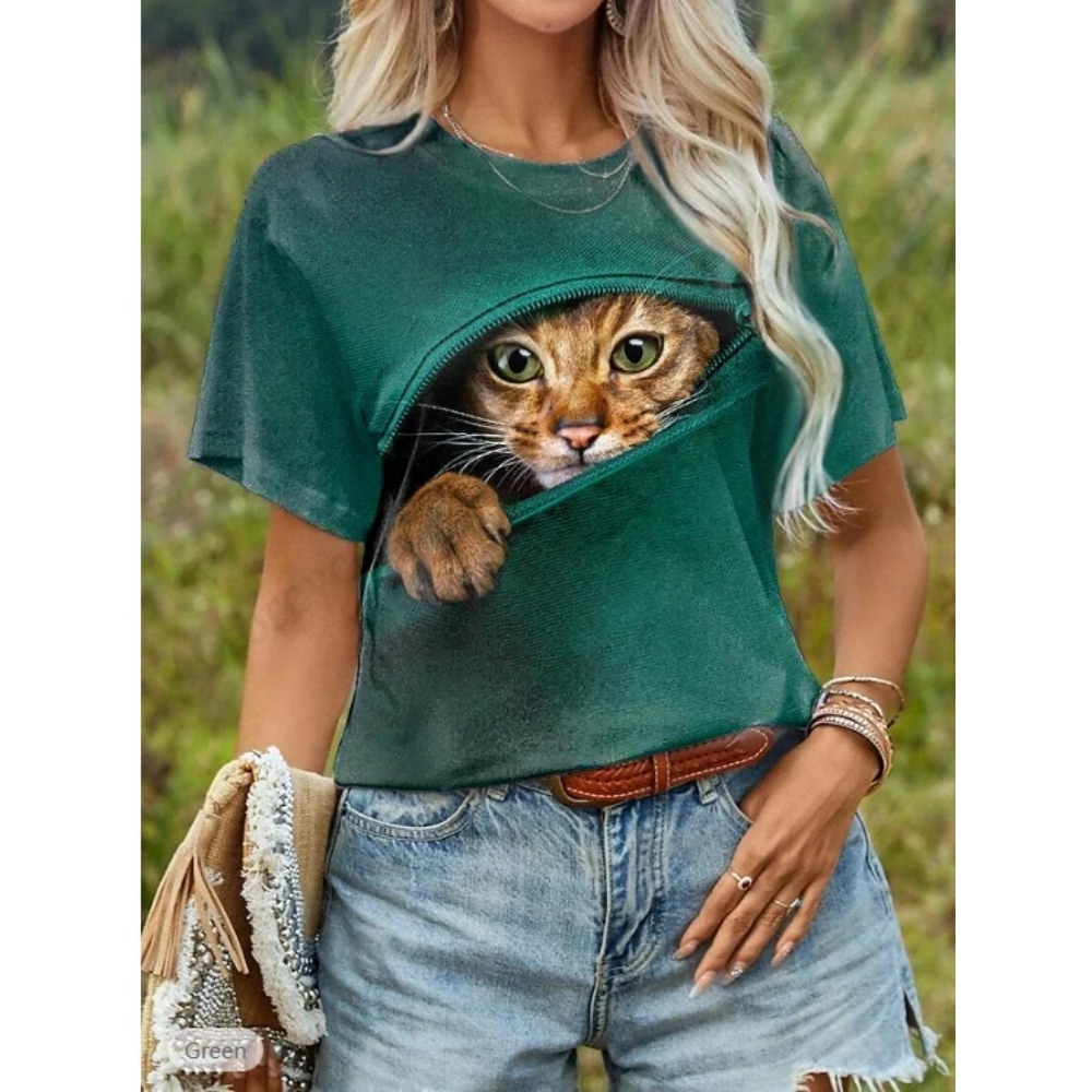 Funny Cat 3D Print Graphic T s - Women'S Fashion Designer Clothes recensie en prijs