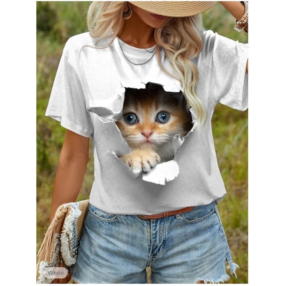 Funny Cat 3D Print Graphic T s - Women'S Fashion Designer Clothes recensie en prijs