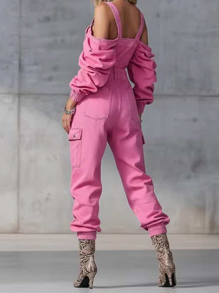 Fashion Vintage Denim Jumpsuit - Women'S Fashion Vintage Off Shoulder Long Sleeve Jumpsuit recensie en prijs