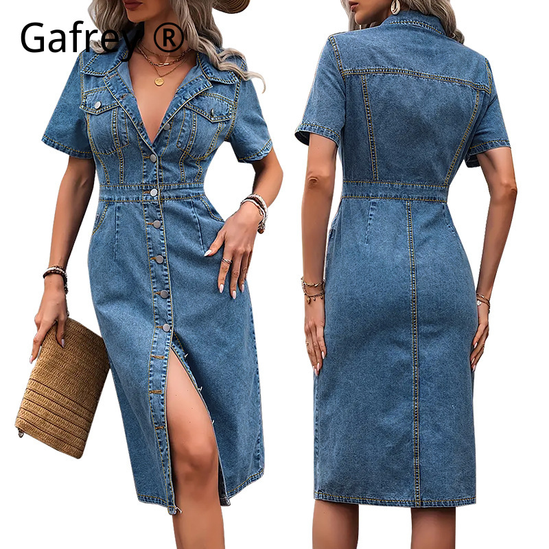 Plus Size Women Lapel Denim Dr - Denim Shorts Women recensie en prijs