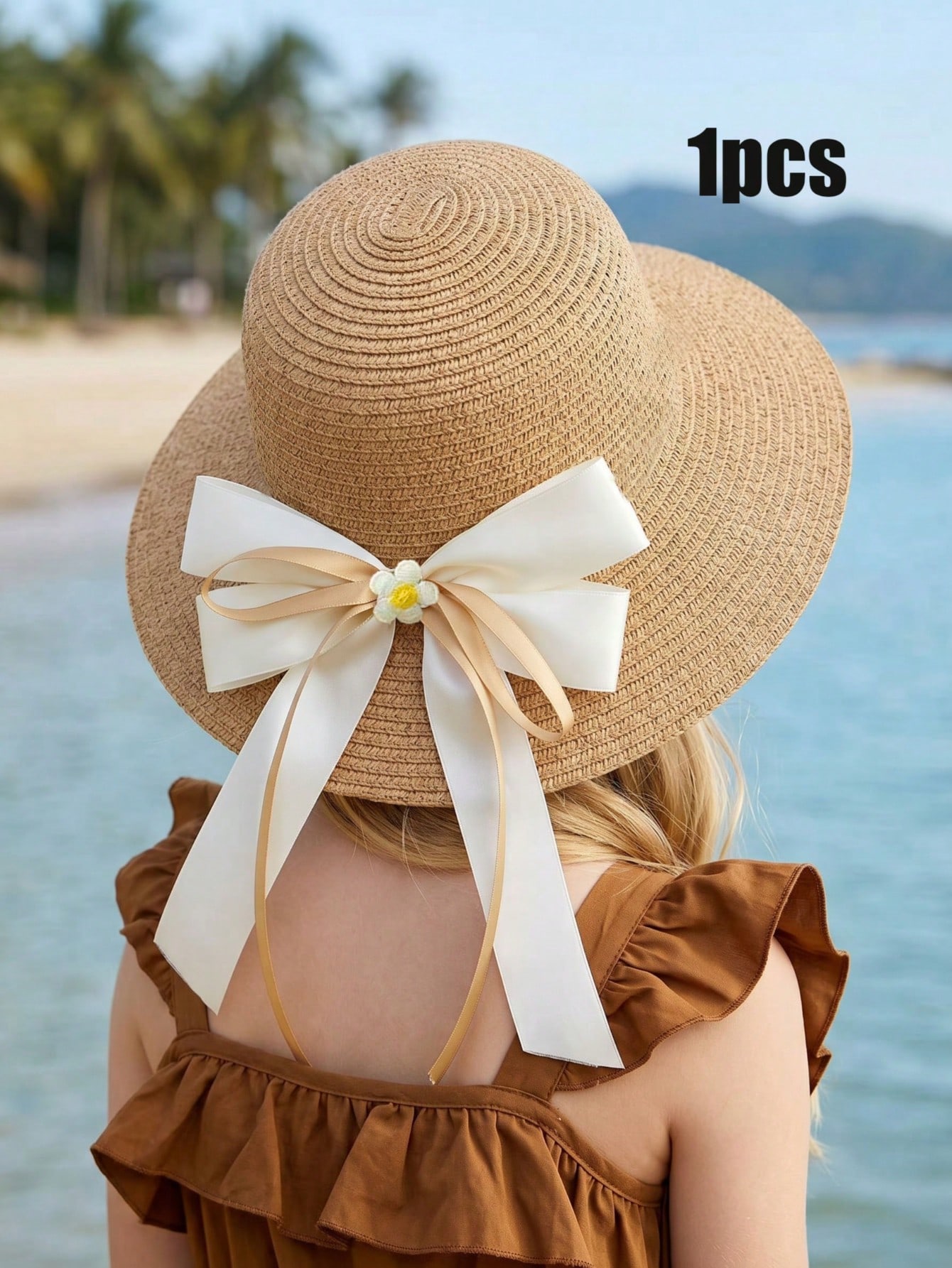 1Pc 3-8Y Girls Coffee Bow Stra - Straw Hat Summer recensie en prijs