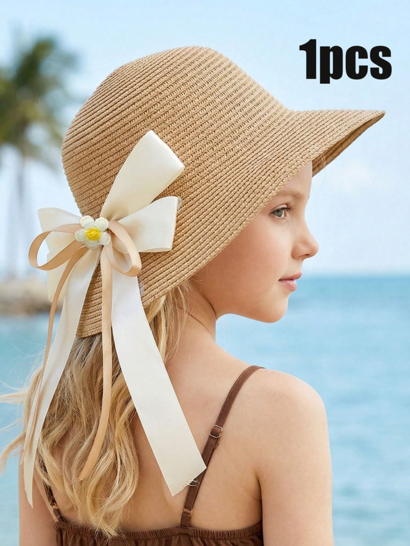 1Pc 3-8Y Girls Coffee Bow Stra - Straw Hat Summer recensie en prijs